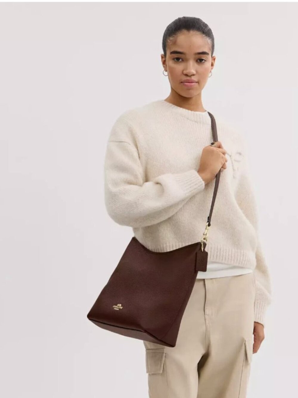 Coach Pebble Leather Laurel large Shoulder Hobo with Gold hardware/maple color - Picture 5 of 13